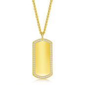 Metallo Stainless Steel CZ Dog Tag ID Necklace - Gold Plated
