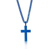 Metallo Stainless Steel Polished Cross Necklace - Blue Plated
