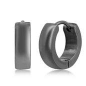 Metallo Stainless Steel 13mm Polished Huggie Hoop Earrings - Black Plated