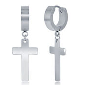 Metallo Stainless Steel Cross Charm Polished Huggie Hoop Earrings
