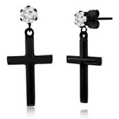 Metallo Stainless Steel Polished Cross & CZ Earrings - Black Plated