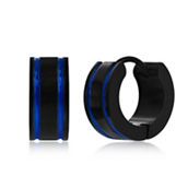 Metallo Stainless Steel 13mm Black & Blue Double Lined Hoop Earrings