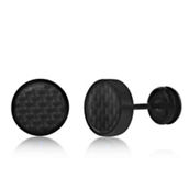 Metallo Stainless Steel 10mm Black Carbon Fiber Stud Earrings - Black Plated