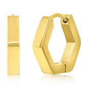 Metallo Stainless Steel Hexagon Hoop Earrings - Gold Plated