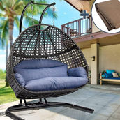 MM Modern Muse Charcoal Wicker Hanging Double-Seat Swing Chair Dust Blue