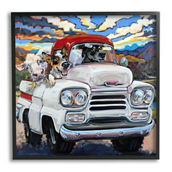 Stupell Black Framed Giclee Cattle Dogs Driving Rustic Truck, 17x17
