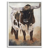 Stupell White Framed Giclee Longhorn Cattle Painting, 16x20