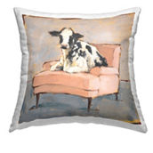 Stupell Dairy Cow on Farm Chair Decorative Pillow, 18 x 18