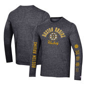 Champion Men's Heather Black Boston Bruins Multi-Logo Tri-Blend Long Sleeve T-Shirt