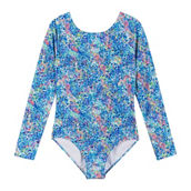 Andy & Evan Girls Blue Abstract Long Sleeve Swimsuit