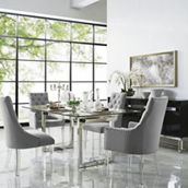 Inspired Home Jane Linen Acrylic Leg Dining Chair Set of 2, Light Grey