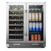 Lanbo Wine and Beverage Cooler Seemless Stainless Steel Trimmed, 26 Bottle 76 Can