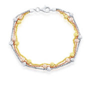 Bella Silver, Sterling Silver Diamond Cut Beads Triple Strand Bracelet - Tri-Color