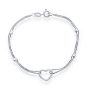 Bella Silver, Sterling Silver Double Strand Brought Together w/ Open Heart Bracelet