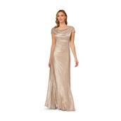 Adrianna Papell Metallic Foil Knit Draped Long Gown