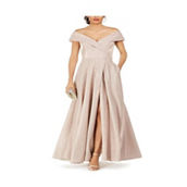 Petites Womens Off-The-Shoulder Glitter Evening Dress
