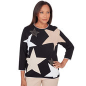 Alfred Dunner Women's Neutral Territory Star Patch Crew Neck Sweater
