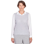 Alfred Dunner Women's Isn't It Romantic Collar Layered Pearl Trim Sweater