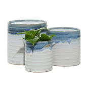 Morgan Hill Home Coastal Blue Porcelain Planter Set