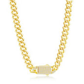 Links of Italy Sterling Silver 9mm Monaco Chain w/Micro Pave CZ Lock - Gold Plated