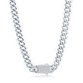Links of Italy Sterling Silver 9mm Monaco Chain w/Micro Pave CZ Lock
