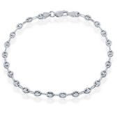 Links of Italy Sterling Silver 4mm Puffed Marina Anklet - Rhodium Plated