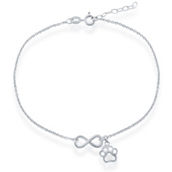 Bella Silver Sterling Silver Infinity with Paw Print Charm Anklet