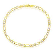 Links of Italy Sterling Silver 4mm Pave Figaro Anklet - Gold Plated