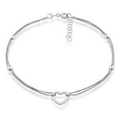 Bella Silver Sterling Silver Double Strand Brought Together W/ Open Heart Anklet