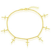 Bella Silver Sterling Silver Cross Charms Rolo Chain Anklet - Gold Plated