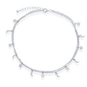 Bella Silver Sterling Silver Moon and Star Double Strand Anklet