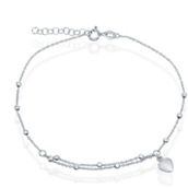 Bella Silver Sterling Silver Beads with Heart Charm Anklet