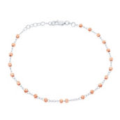 Bella Silver Sterling Silver Diamond Cut Bead Anklet - Rose Gold Plated