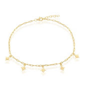 Bella Silver Sterling Silver North Star Charms Paperclip Anklet - Gold Plated