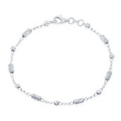 Bella Silver Sterling Silver Diamond Cut Small Bar and Bead Anklet