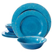 Studio California Mauna 12 Piece Melamine Dinnerware Set in Blue Crackle Look De