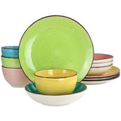 Elama Hudson 12 Piece Double Bowl Stoneware Dinnerware Set in Assorted Colors
