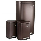 Elama 3 Piece 30 Liter and 5 Liter Stainless Steel Step Trash Bin Combo Set with