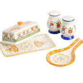 Laurie Gates Tierra 4 Piece Hand Painted Ceramic Tableware Accessory Set