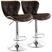 Elama 2 Piece Diamond Tufted Faux Leather Adjustable Bar Stool in Brown with Chr