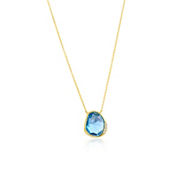 Bellissima 14K Yellow Gold, 3.84ct Blue Topaz, Diamond Necklace - 4 Stones