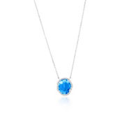 Bellissima 14K White Gold, 2.67ct Blue Topaz, Diamond Necklace - 32 Stones