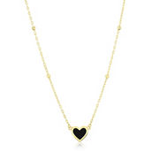 Bellissima 14K Yellow Gold, Onyx Heart & D-C Bead Necklace