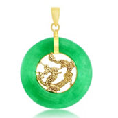 Bellissima 14K Yellow Gold, Jade Dragon Design Pendant