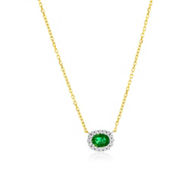Bellissima 14K Yellow Gold 4x3 Oval Emerald 0.18ct & Diamond Necklace