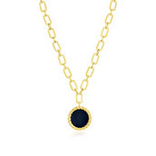 Bellissima 14K Yellow Gold, Round Onyx Paperclip Necklace