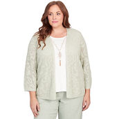 Alfred Dunner Plus Size English Garden Flower Stitch Two In One Top With Necklace