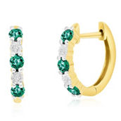 Bellissima 14K Yellow Gold, Round 0.34ct Emerald, Diamond Hoop Earrings (10 Stones)