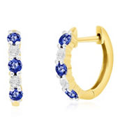 Bellissima 14K Yellow Gold, Round 0.34ct Sapphire Diamond Hoop Earrings (10 Stones)