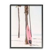 Stupell Black Framed Giclee Art Pink Surfboard on Coast, 11 x 14